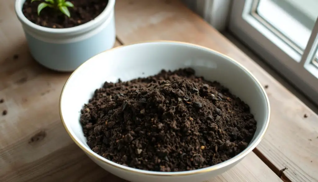 A pristine white porcelain bowl, its rim lined with a delicate gold trim, sits atop a rustic wooden table. The bowl is filled to the brim with a rich, dark brown potting mix, its earthy hues accentuated by the soft, natural lighting that filters in through a nearby window. The texture of the soil is evident, with visible flecks of peat moss and compost, hinting at the nourishing blend of organic matter within. The overall scene conveys a sense of simplicity and tranquility, evoking the calming atmosphere of a well-curated gardening workspace. A pristine white porcelain bowl, its rim lined with a delicate gold trim, sits atop a rustic wooden table. The bowl is filled to the brim with a rich, dark brown potting mix, its earthy hues accentuated by the soft, natural lighting that filters in through a nearby window. The texture of the soil is evident, with visible flecks of peat moss and compost, hinting at the nourishing blend of organic matter within. The overall scene conveys a sense of simplicity and tranquility, evoking the calming atmosphere of a well-curated gardening workspace.