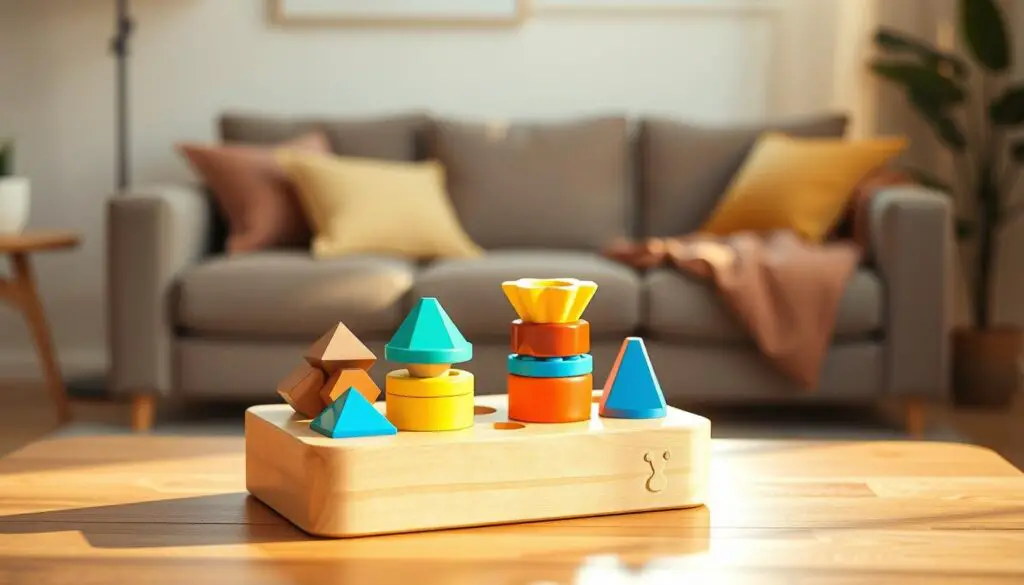 A vibrant, interactive Labubu shape sorter toy sits on a wooden table, bathed in warm, natural lighting. The foreground features the sorter's colorful geometric shapes, invitingly arranged for a toddler's curious fingers to grasp and sort. The middle ground showcases the sturdy, textured wooden base, designed for easy stacking and manipulation. In the background, a cozy, minimalist living room scene sets the stage, with soft, neutral tones complementing the toy's vibrant hues. The composition emphasizes the educational toy's tactile appeal and ability to stimulate a young child's cognitive development through shape recognition and problem-solving. A vibrant, interactive Labubu shape sorter toy sits on a wooden table, bathed in warm, natural lighting. The foreground features the sorter's colorful geometric shapes, invitingly arranged for a toddler's curious fingers to grasp and sort. The middle ground showcases the sturdy, textured wooden base, designed for easy stacking and manipulation. In the background, a cozy, minimalist living room scene sets the stage, with soft, neutral tones complementing the toy's vibrant hues. The composition emphasizes the educational toy's tactile appeal and ability to stimulate a young child's cognitive development through shape recognition and problem-solving.